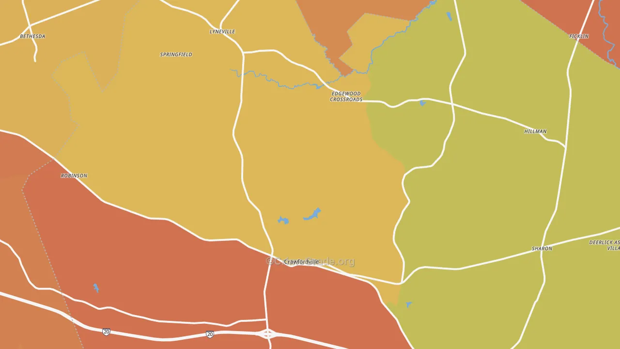 Crawfordville, GA Map of Arson Rates