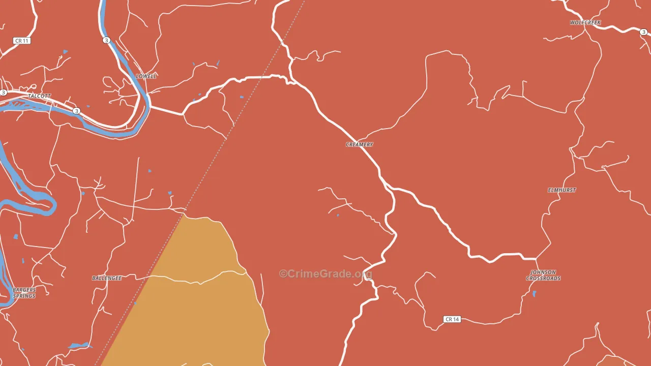 Creamery, WV Map of Arson Rates