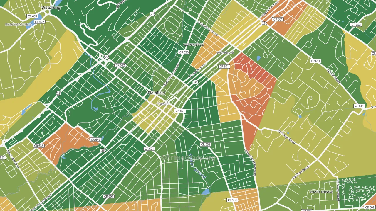 Crescent Area Historic District, Plainfield, NJ Map of Arson Rates