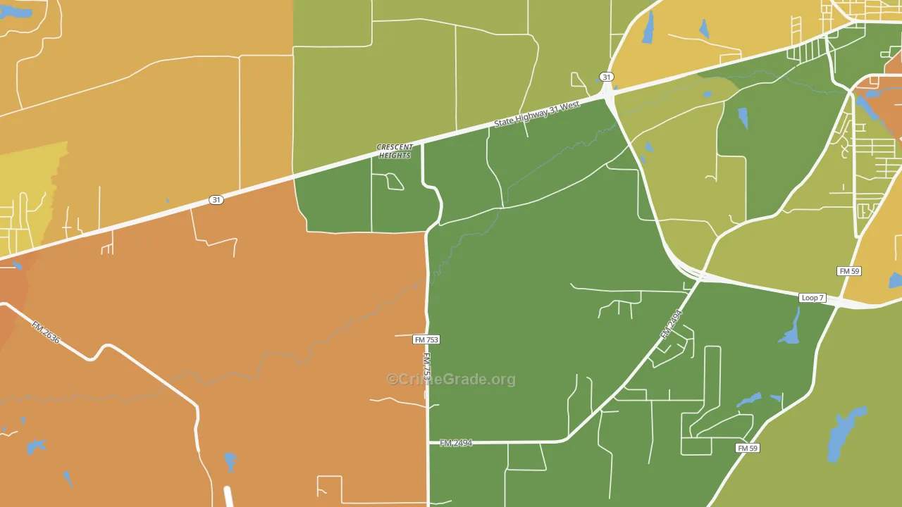 Crescent Heights, TX Map of Arson Rates