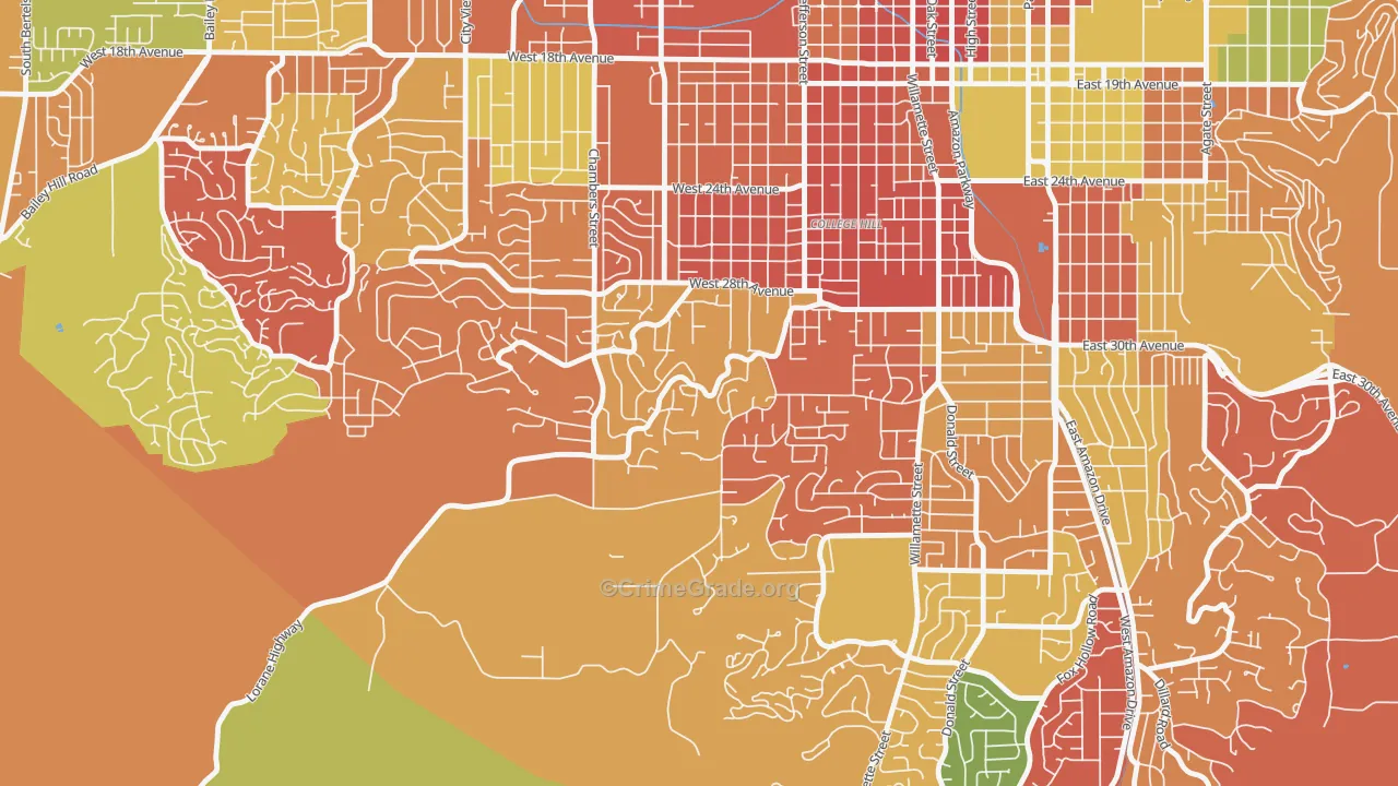 Crest Drive, Eugene, OR Map of Arson Rates