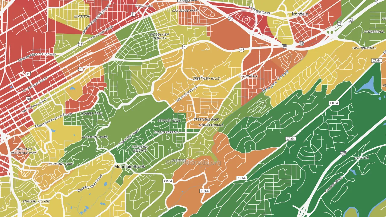 Crestline, Birmingham, AL Map of Arson Rates