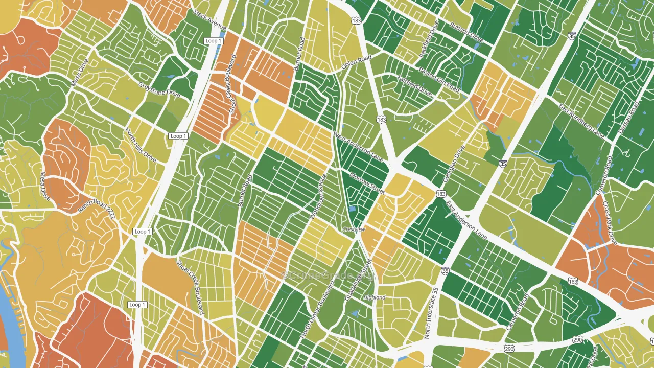 Crestview, Austin, TX Map of Arson Rates