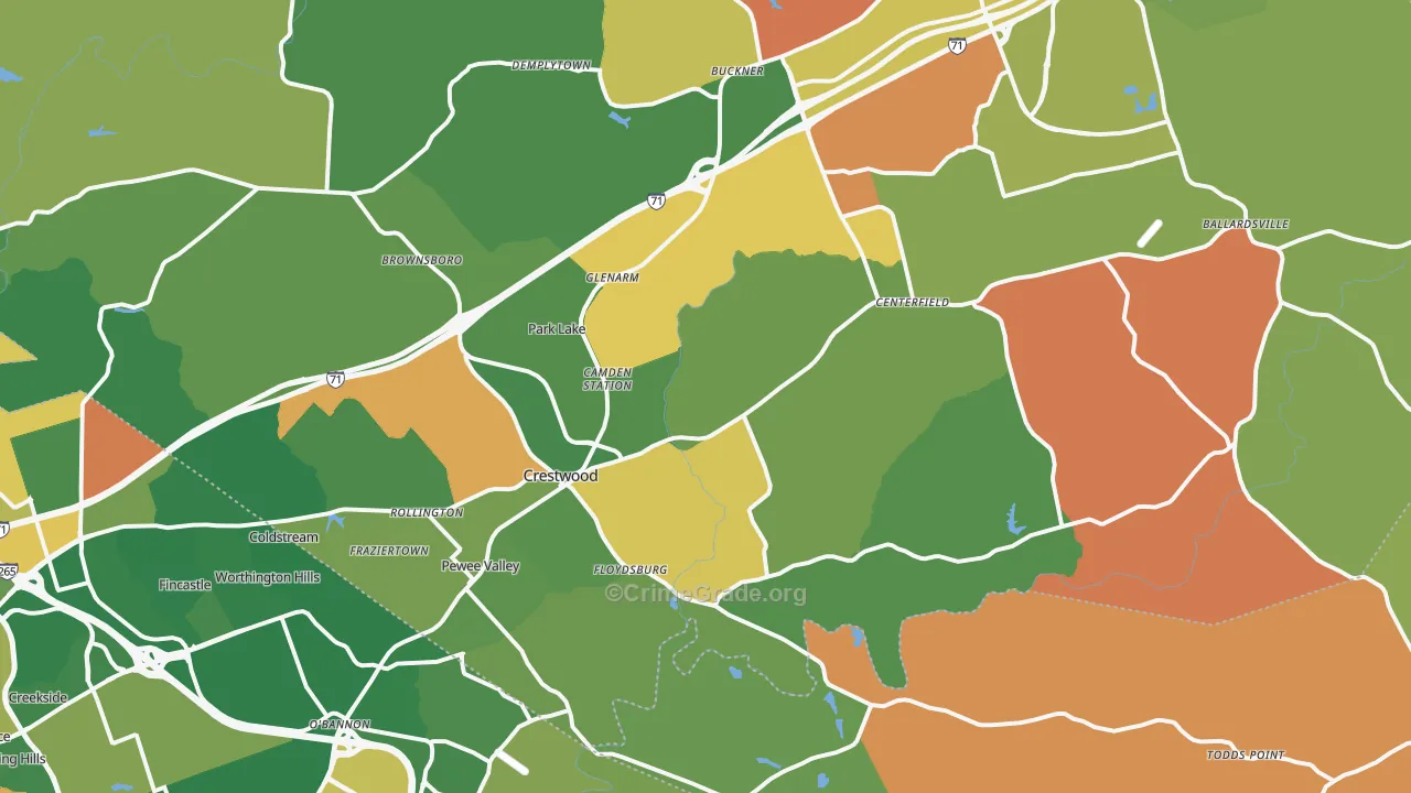Crestwood, KY Map of Arson Rates