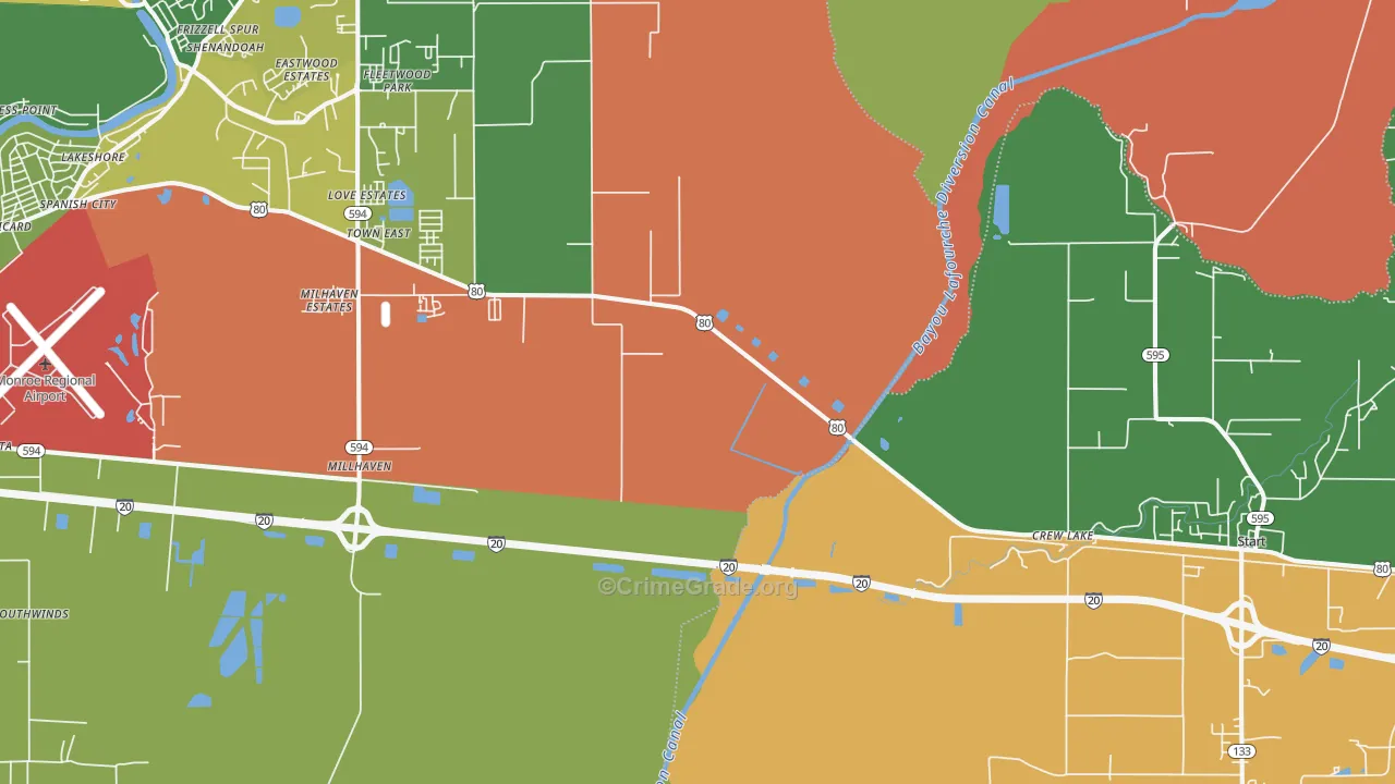 Crew Lake, LA Map of Arson Rates