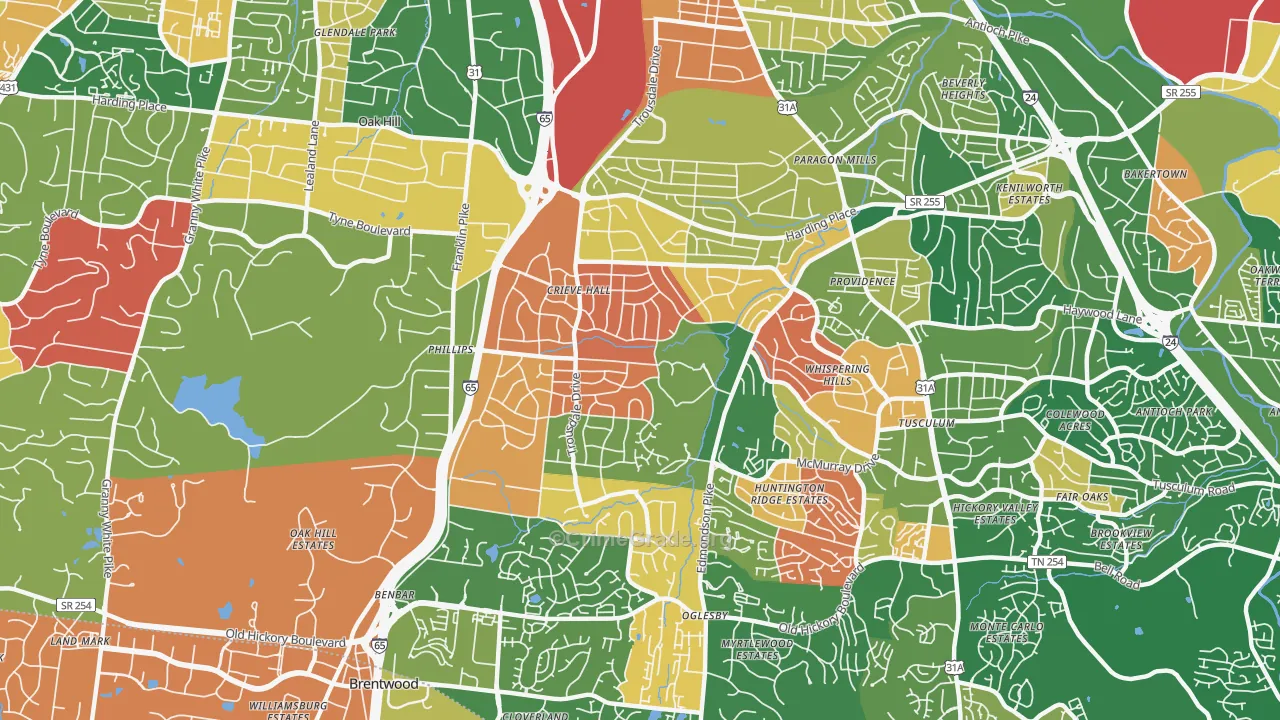 Crieve Hall, Nashville, TN Map of Arson Rates