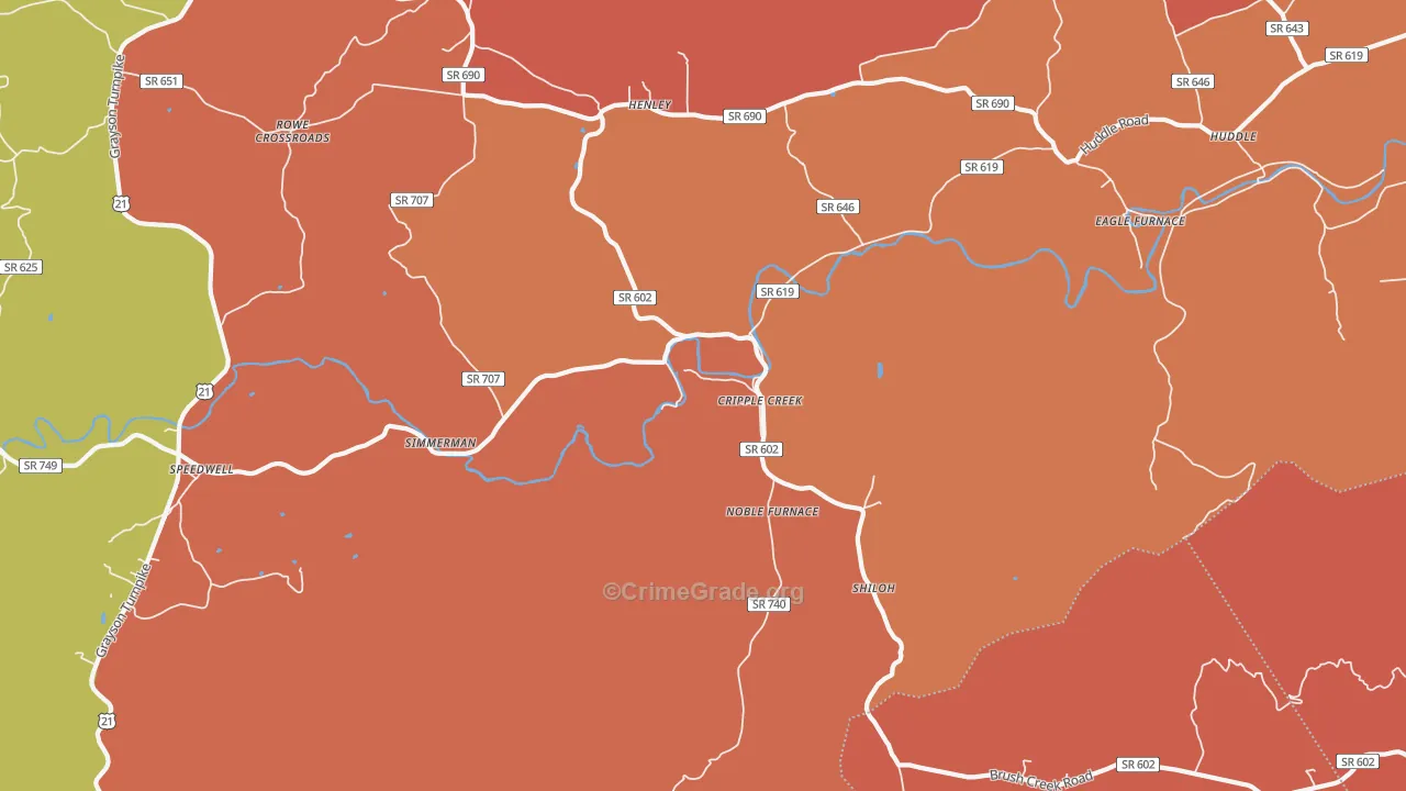 Cripple Creek, VA Map of Arson Rates