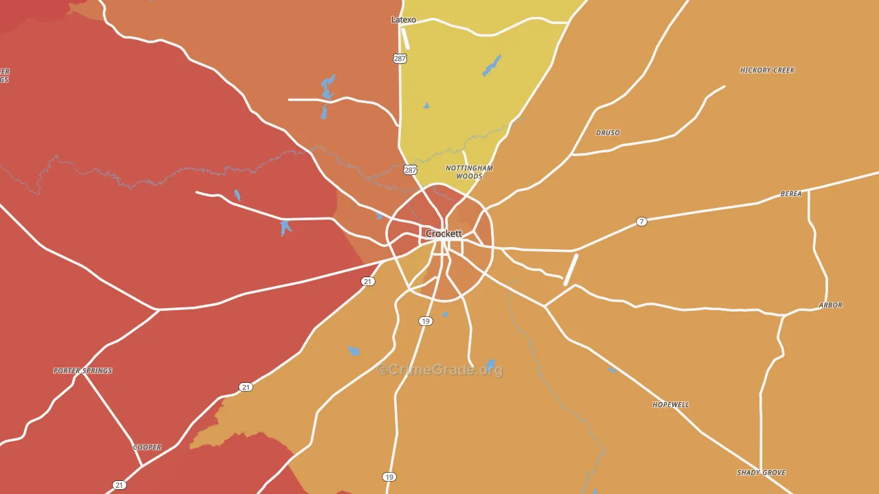 Crockett, TX Map of Arson Rates