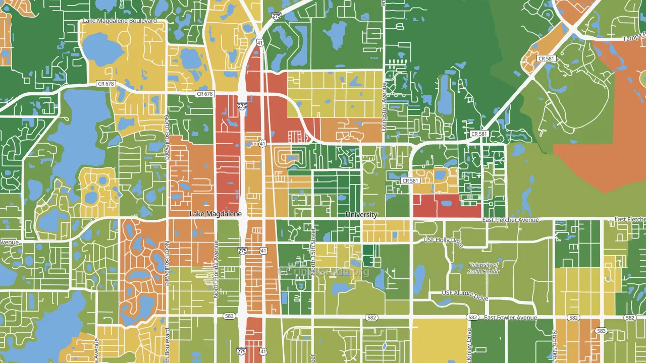 Cross Fletcher, University, FL Map of Arson Rates
