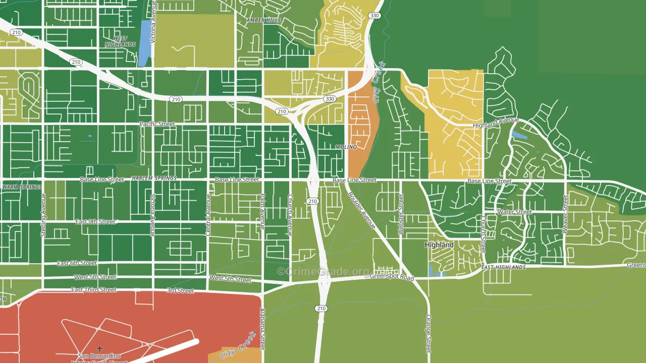 Crossroads, Highland, CA Map of Arson Rates