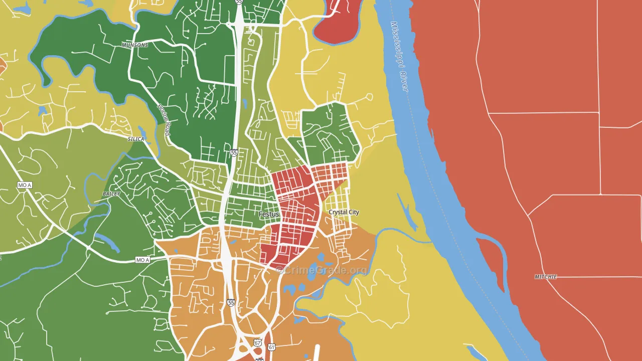 Crystal City, MO Map of Arson Rates