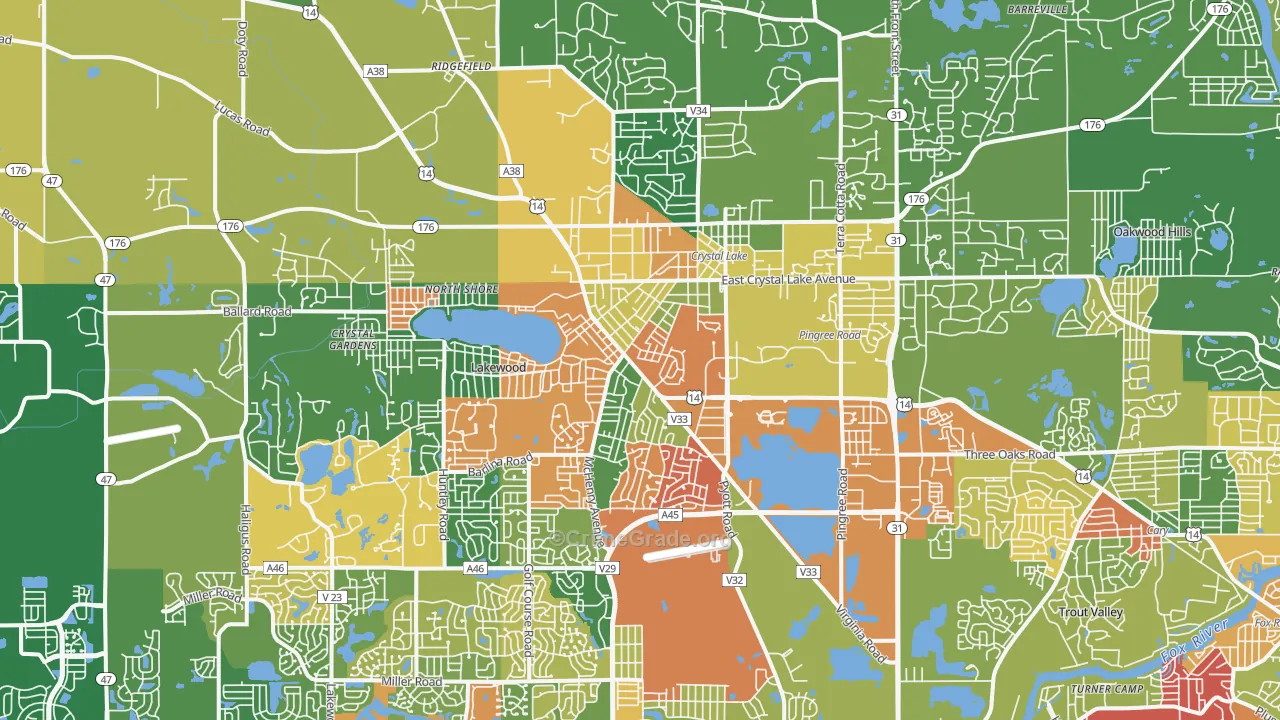 Crystal Lake, IL Map of Arson Rates