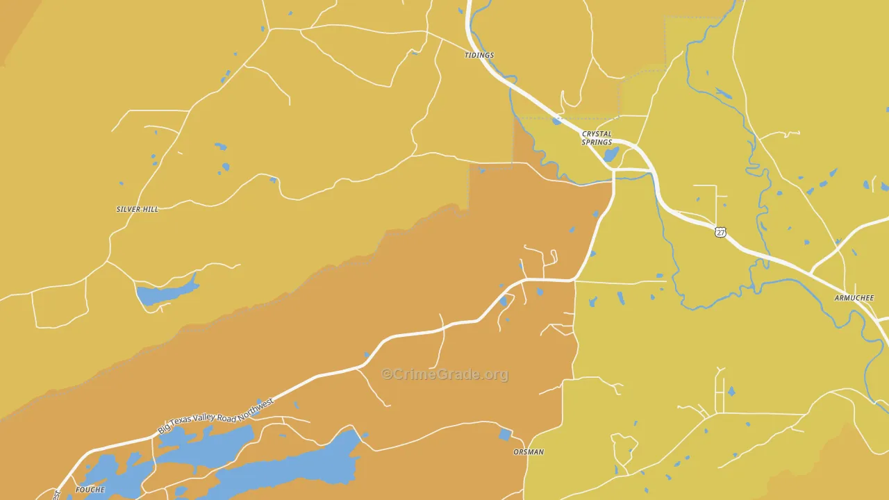 Crystal Springs, GA Map of Arson Rates