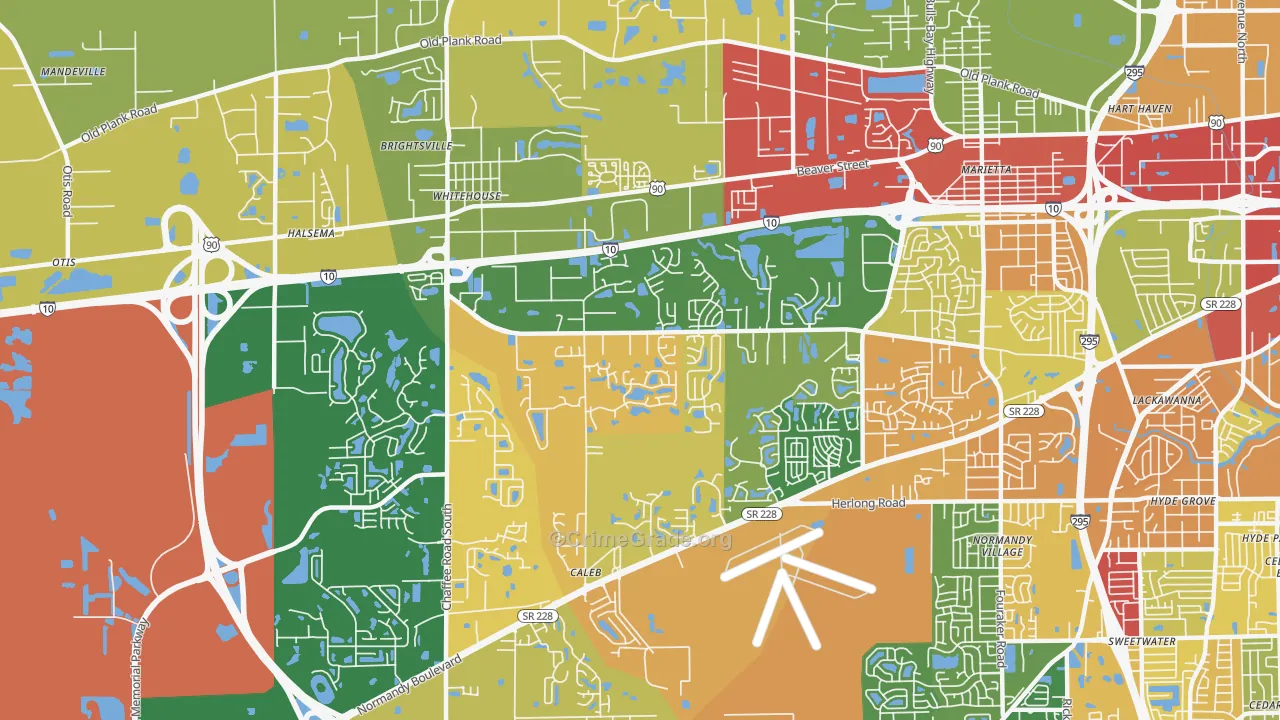Crystal Springs, Jacksonville, FL Map of Arson Rates