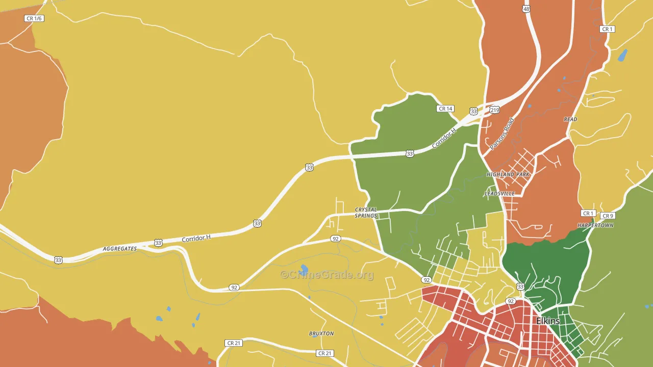 Crystal Springs, WV Map of Arson Rates