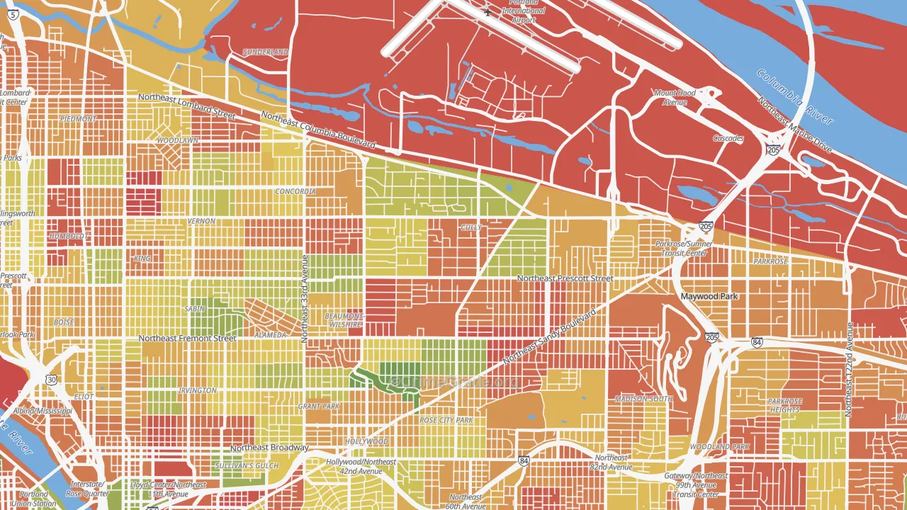 Cully, Portland, OR Map of Arson Rates