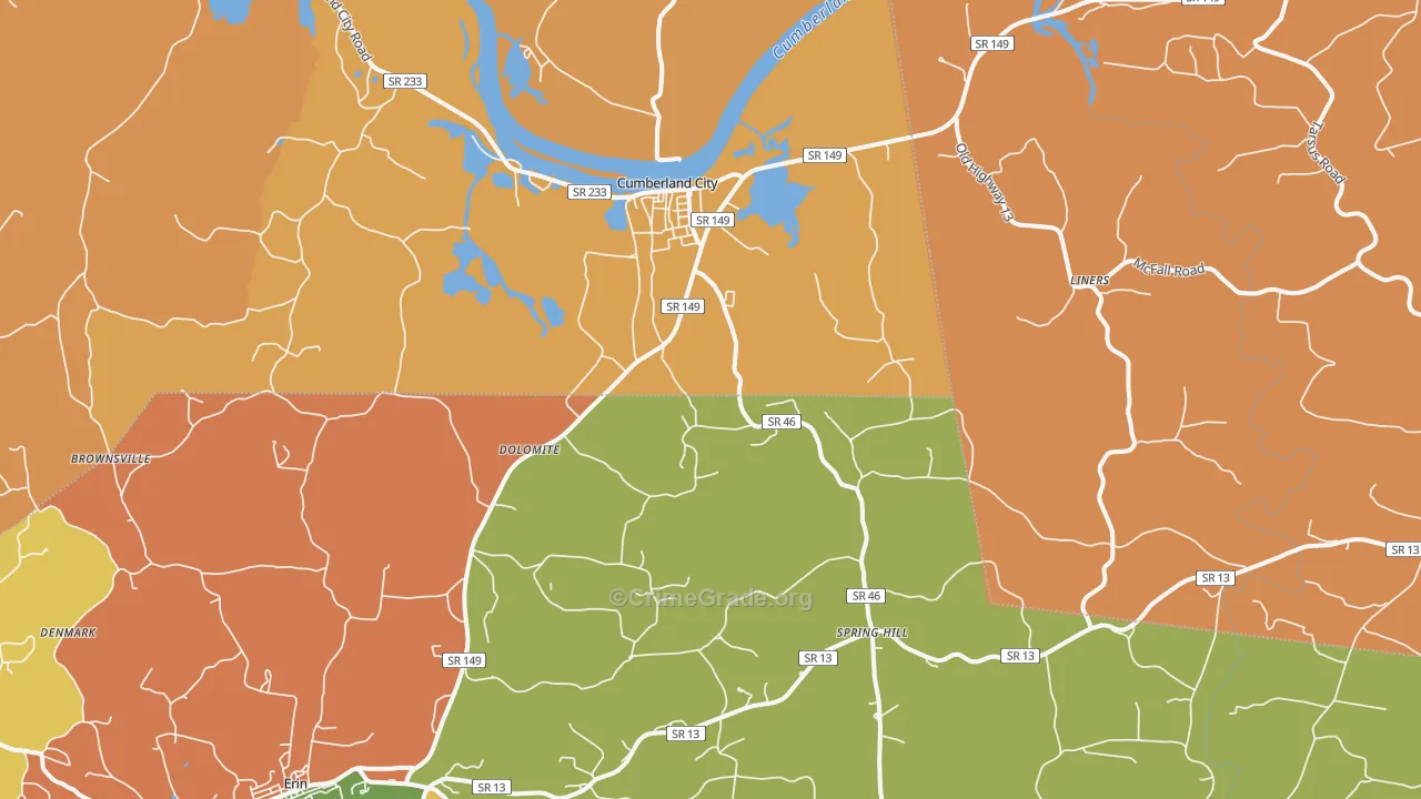 Cumberland City, TN Map of Arson Rates