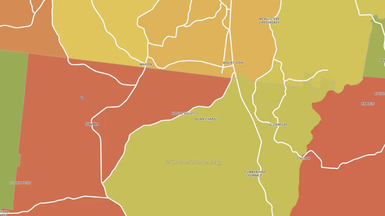 Cumberland Furnace, TN Map of Arson Rates