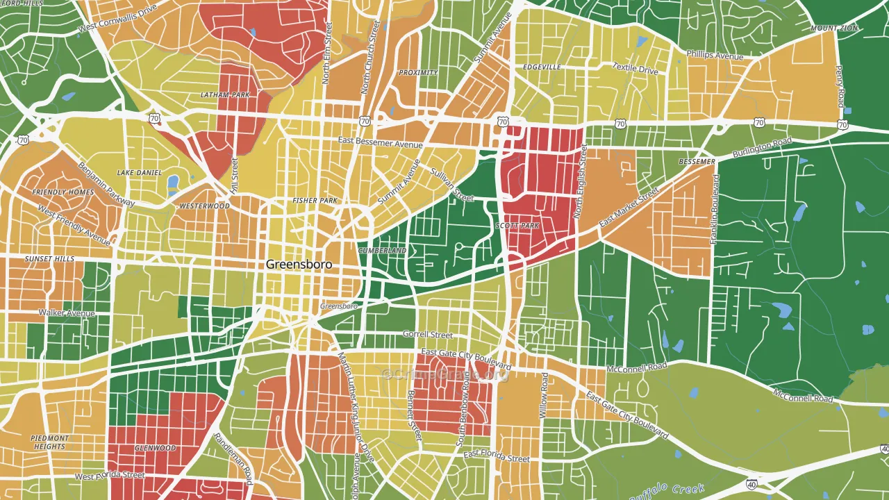 Cumberland, Greensboro, NC Map of Arson Rates