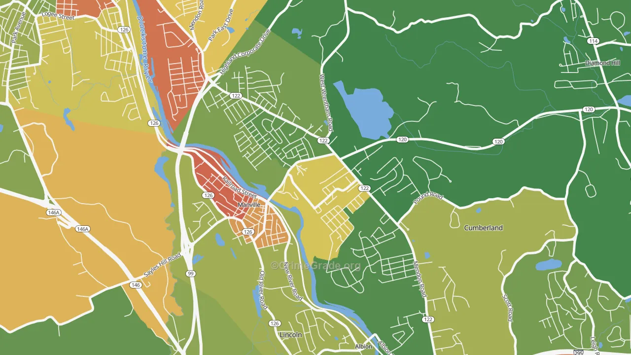 Cumberland Hill, RI Map of Arson Rates