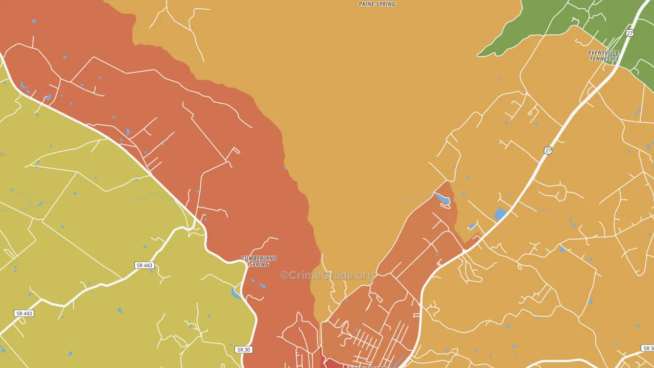 Cumberland Springs, TN Map of Arson Rates