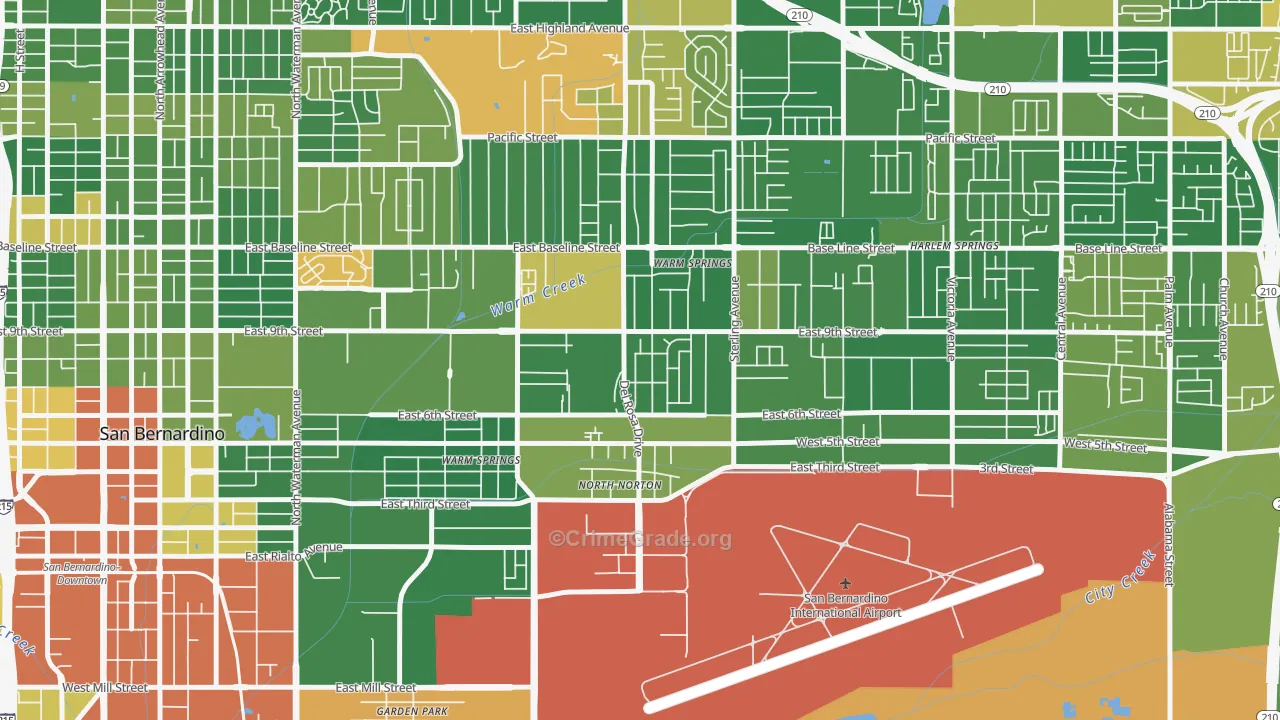 Curtis, Highland, CA Map of Arson Rates