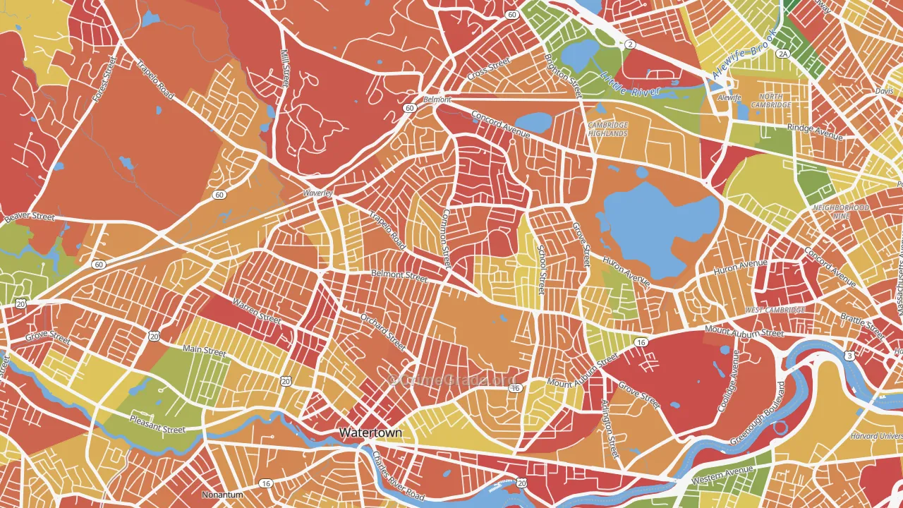 Cushing Square, Belmont, MA Map of Arson Rates