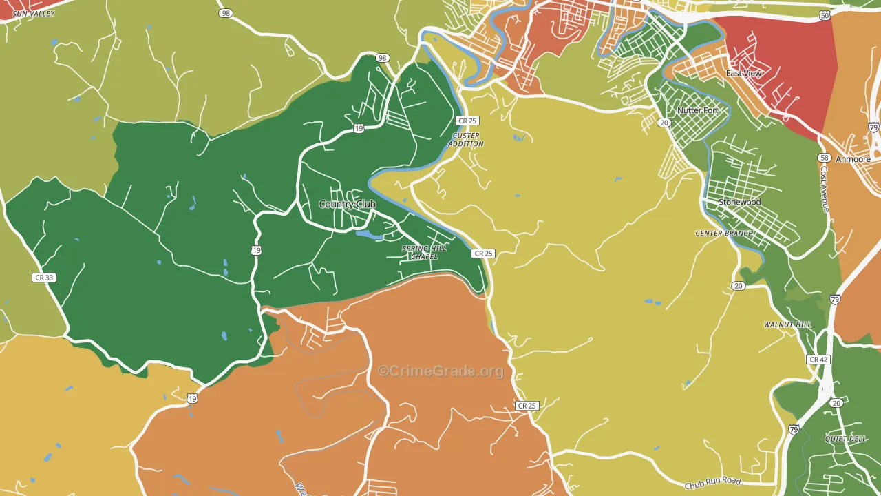 Custer Addition, WV Map of Arson Rates