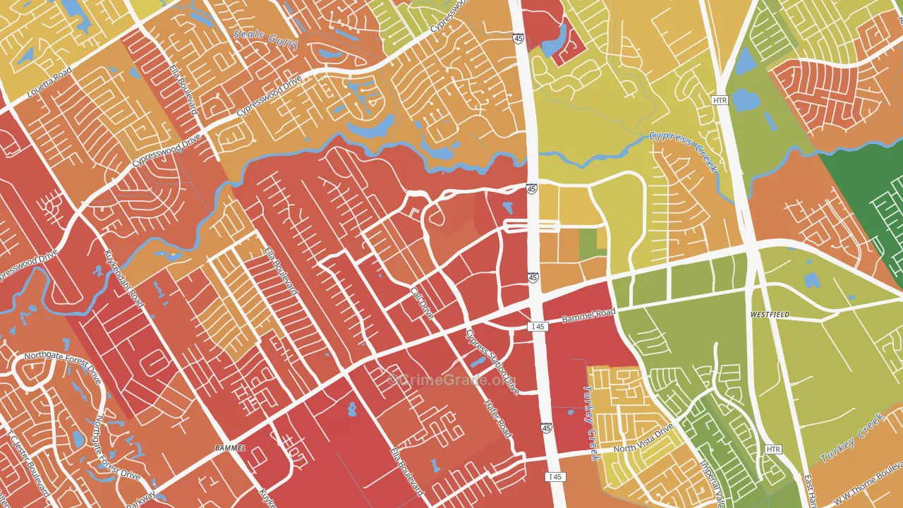 Cypress Station, Houston, TX Map of Arson Rates