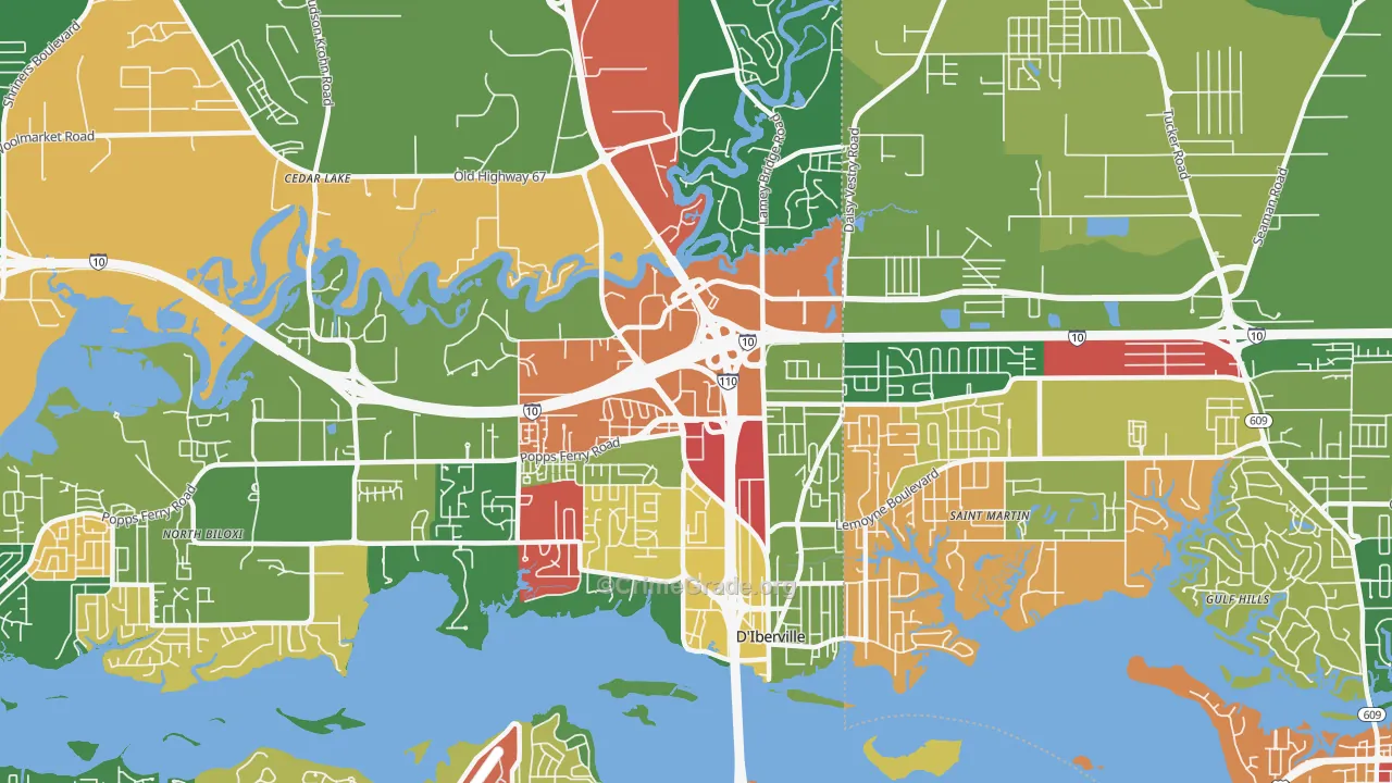 D'Iberville, MS Map of Arson Rates