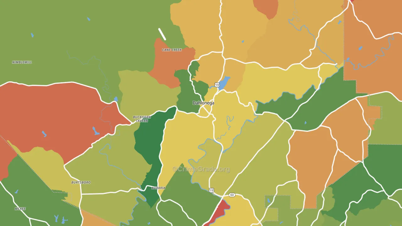 Dahlonega, GA Map of Arson Rates