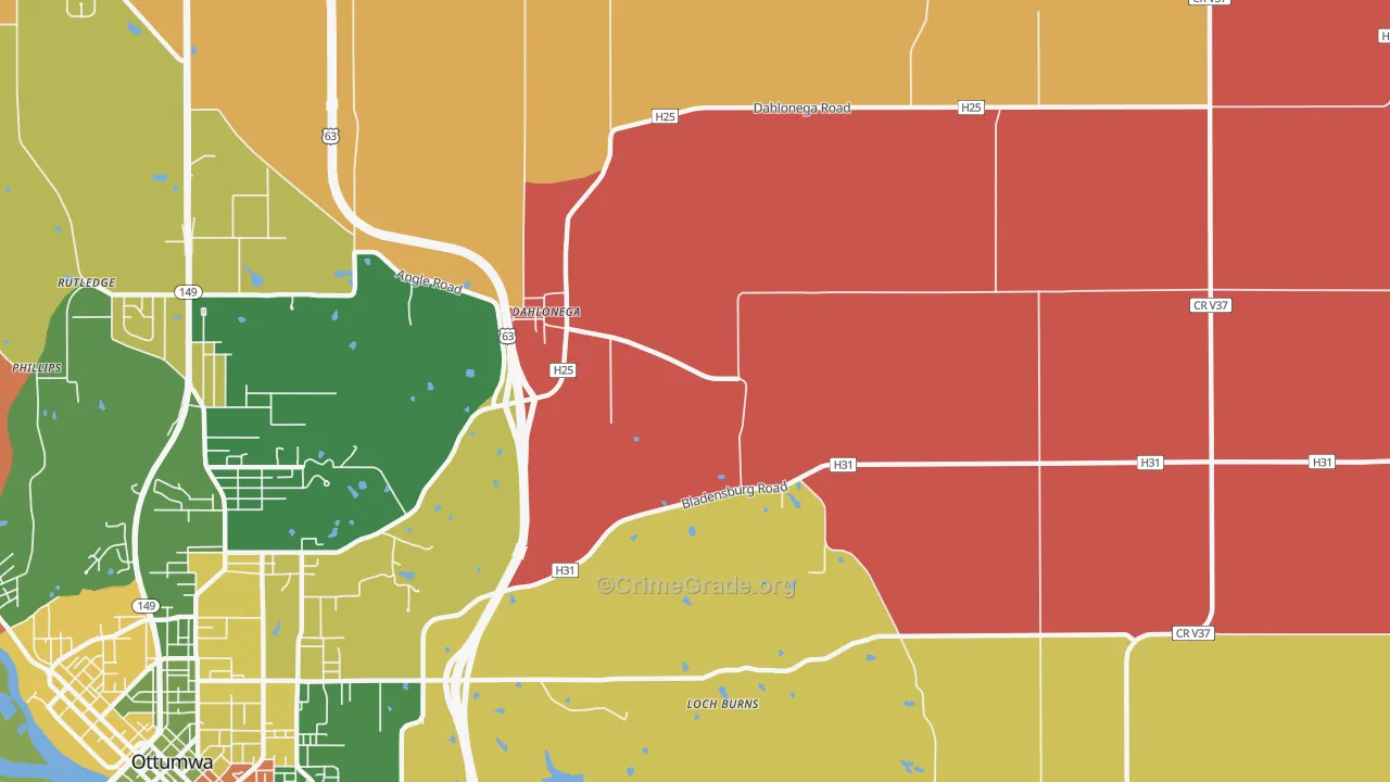 Dahlonega, IA Map of Arson Rates