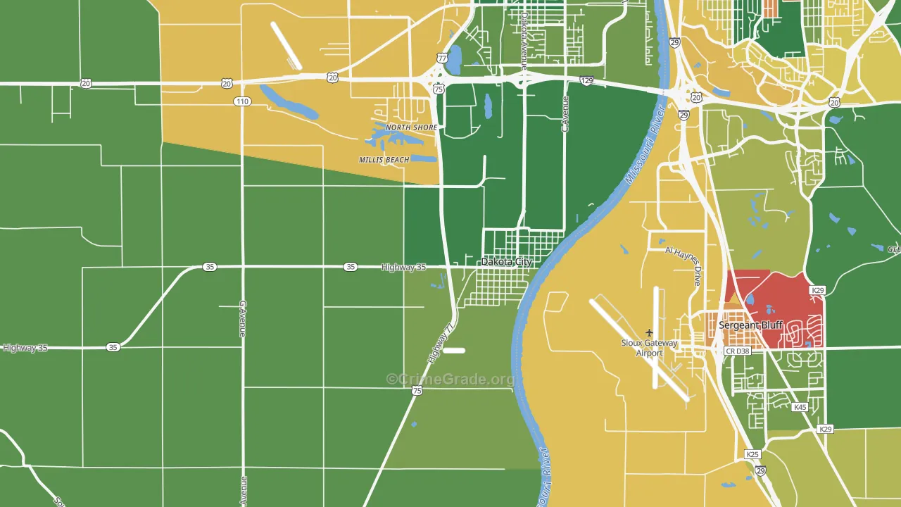Dakota City, NE Map of Arson Rates