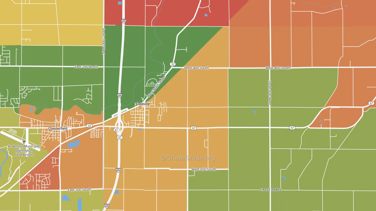 Daleville, IN Map of Arson Rates