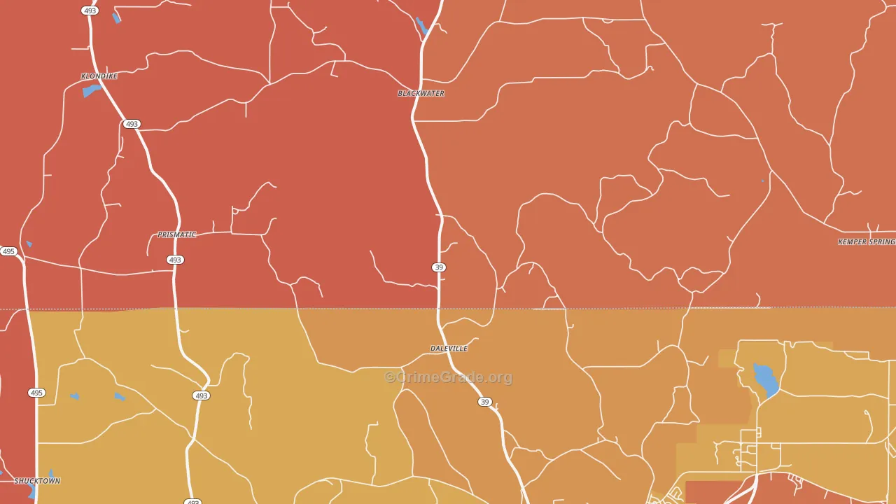 Daleville, MS Map of Arson Rates