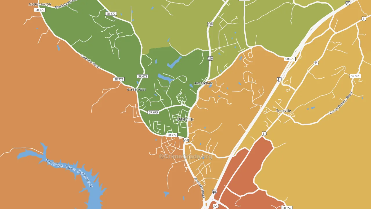 Daleville, VA Map of Arson Rates