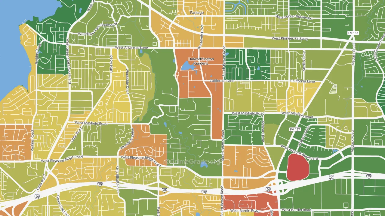 Dalworthington Gardens, TX Map of Arson Rates