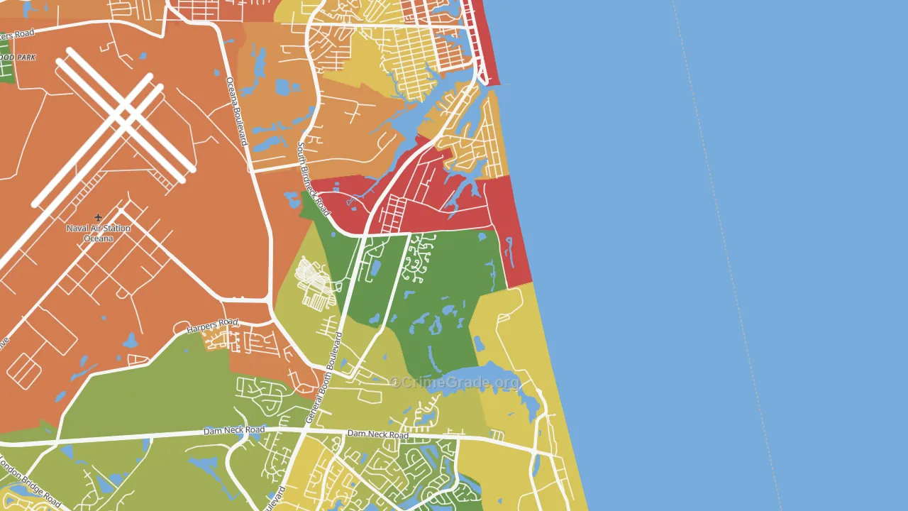 Dam Neck Naval Air Station, Virginia Beach, VA Map of Arson Rates