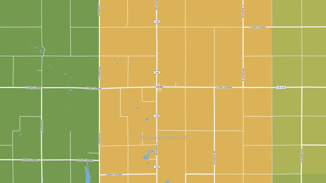 Dana, IA Map of Arson Rates