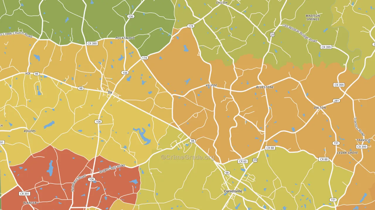 Danielsville, GA Map of Arson Rates