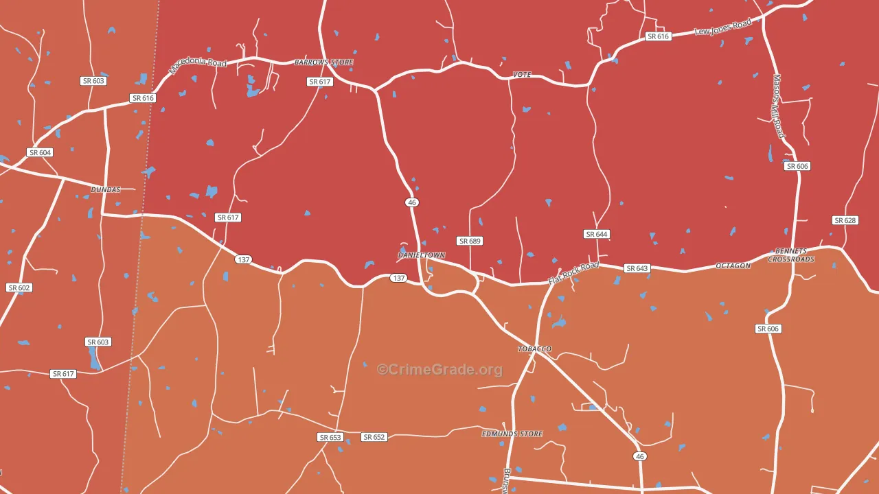 Danieltown, VA Map of Arson Rates