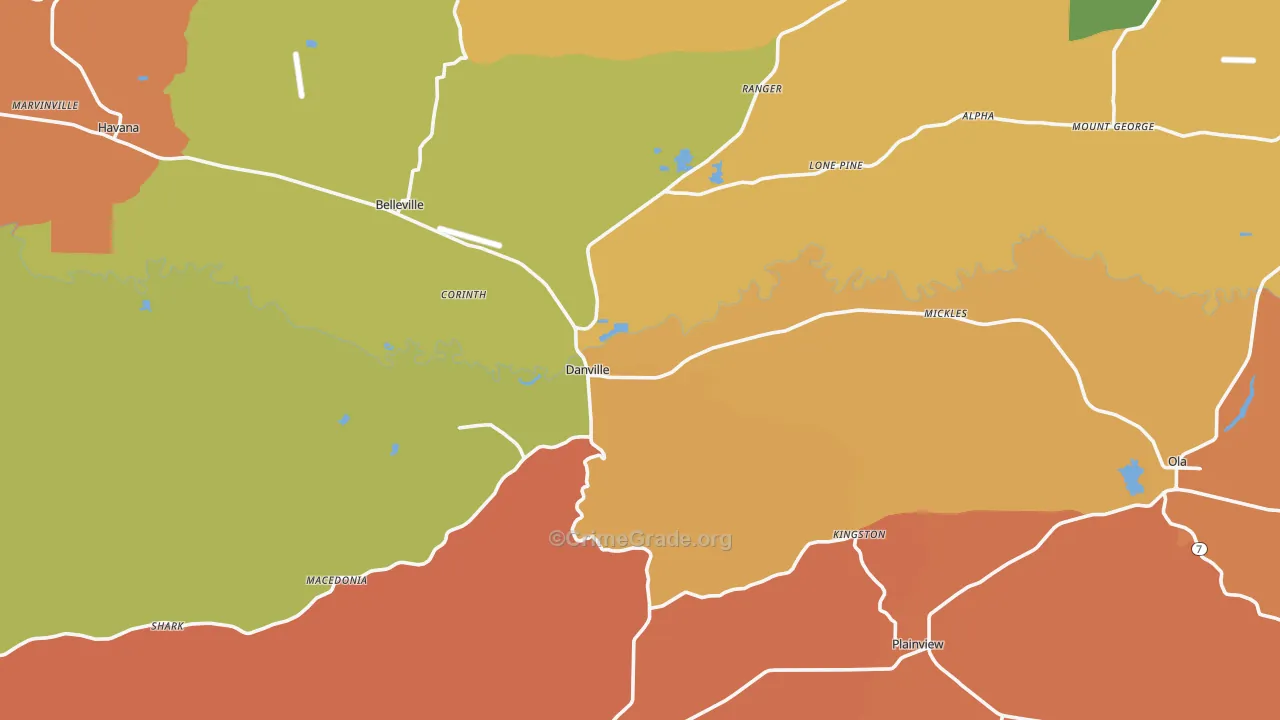Danville, AR Map of Arson Rates