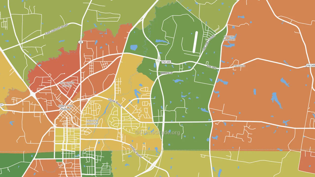 Danville, TX Map of Arson Rates
