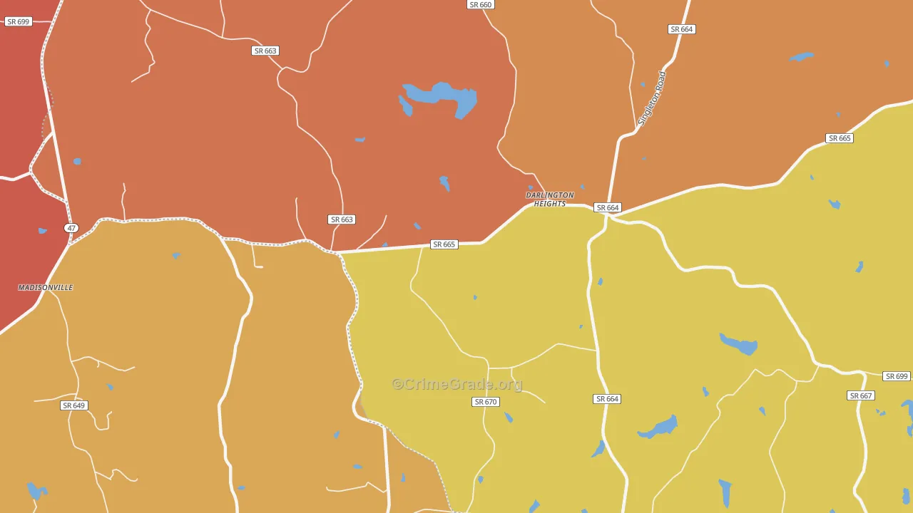 Darlington Heights, VA Map of Arson Rates
