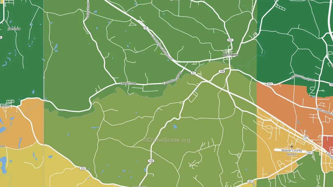 Darlington, PA Map of Arson Rates