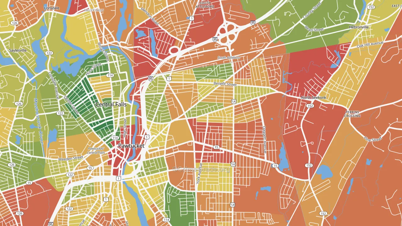 Darlington, Pawtucket, RI Map of Arson Rates