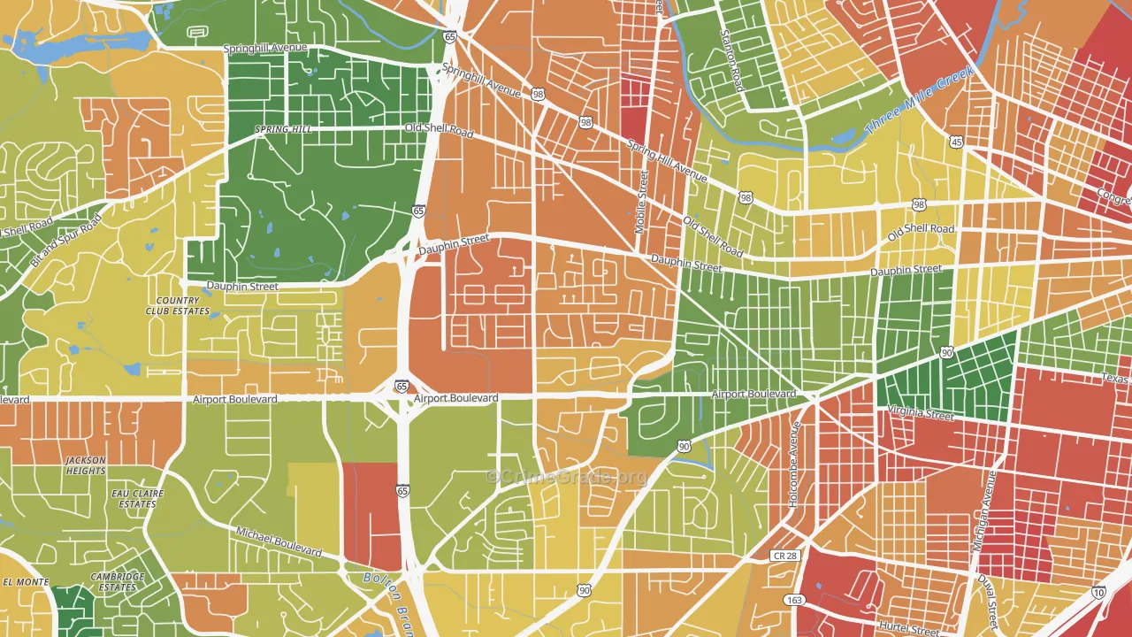 Dauphin Acres, Mobile, AL Map of Arson Rates