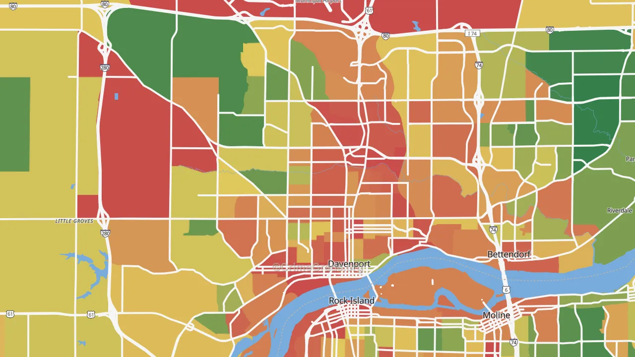 Davenport, IA Map of Arson Rates