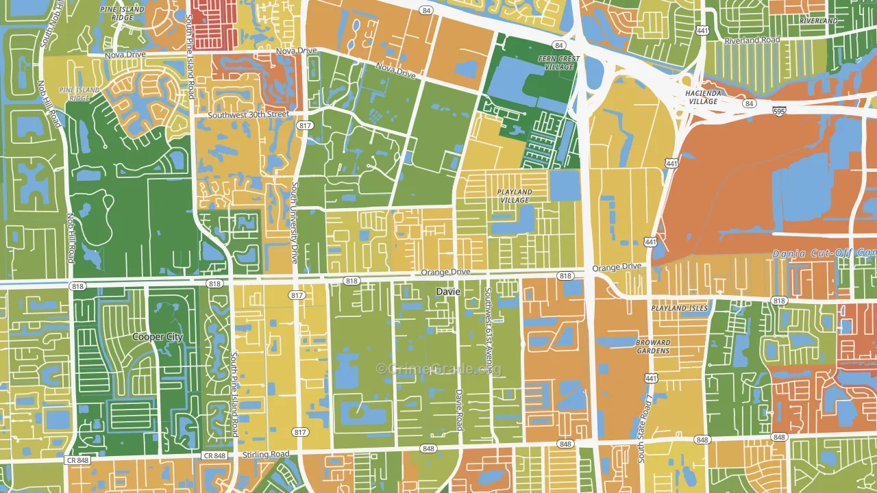 Davie Heights, Davie, FL Map of Arson Rates