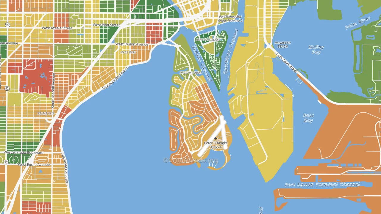 Davis Island, Tampa, FL Map of Arson Rates